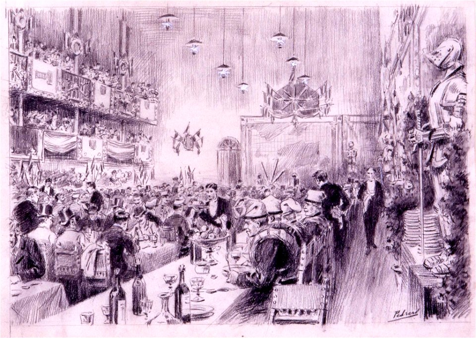 Banquete popular, 15.11.1905, RABASF, painting by Mariano Pedrero