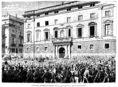 Barcelona, proclamación de la república, aspecto de la plaza de San Jaime en la mañana del 21 de febrero, de Pellicer