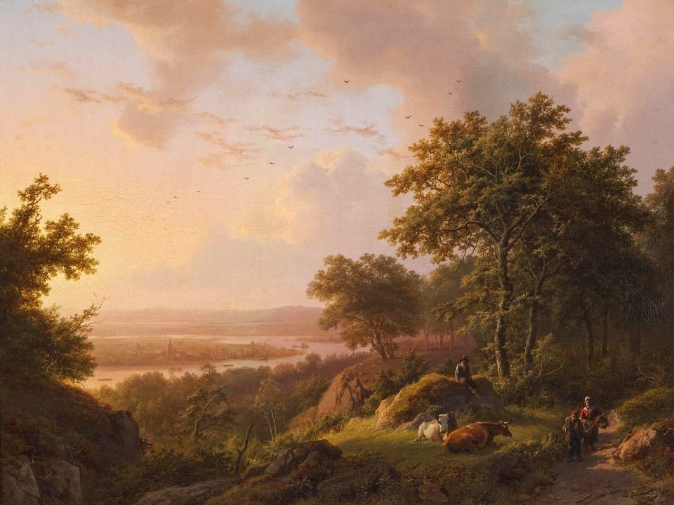Barend Cornelis Koekkoek - Landschap bij avond