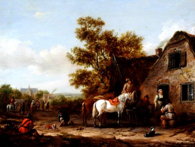 Barend Gael (c.1635-1698) (imitator of) - Figures and Horses by a Tavern - 290242 - National Trust