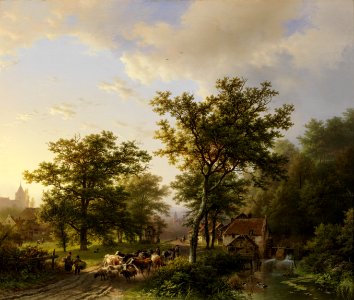 Barend Cornelis Koekkoek - Landschap met watermolen en veedrijvende boeren - BR0356 - Rijksmuseum Twenthe