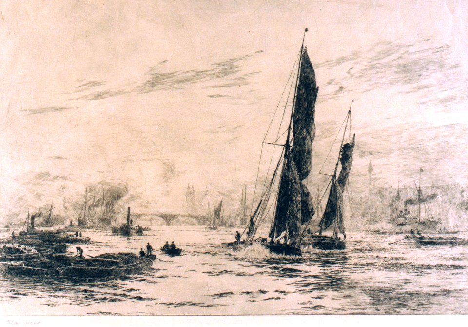 Barge and other craft on the river. 2. Trial proof RMG PW2248