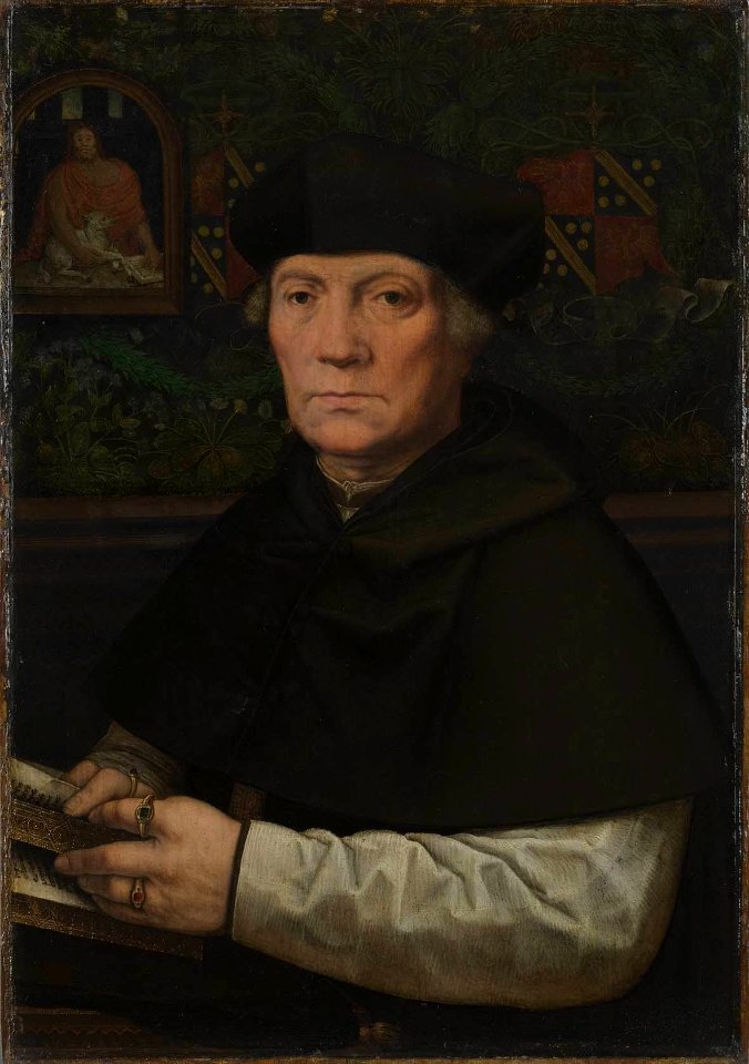 Barent van Orley - Bildnis des Jean Carondelet Außenseite, Wappen mit Devise und Inschrift (von späterer Hand) - WAF 742 - Bavarian State Painting Collections