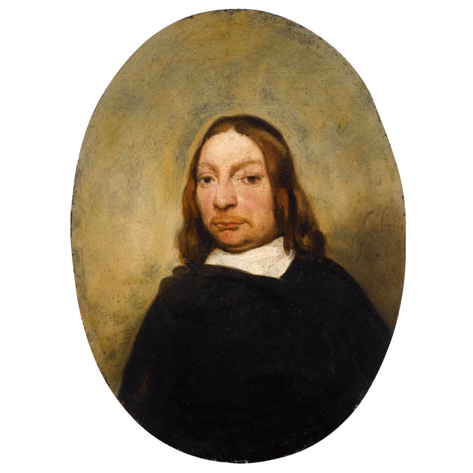 Barent Fabritius - A PORTRAIT OF A GENTLEMAN, HALF LENGTH, WEARING A BLACK COAT WITH A WHITE COLLAR