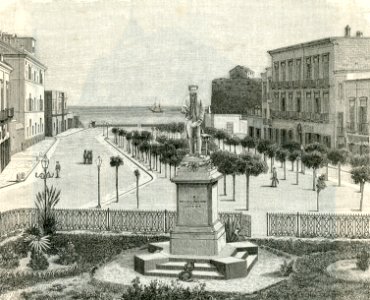 Bari Piazza della prefettura e monumento a Nicolò Piccinni xilografia di Barberis 1898
