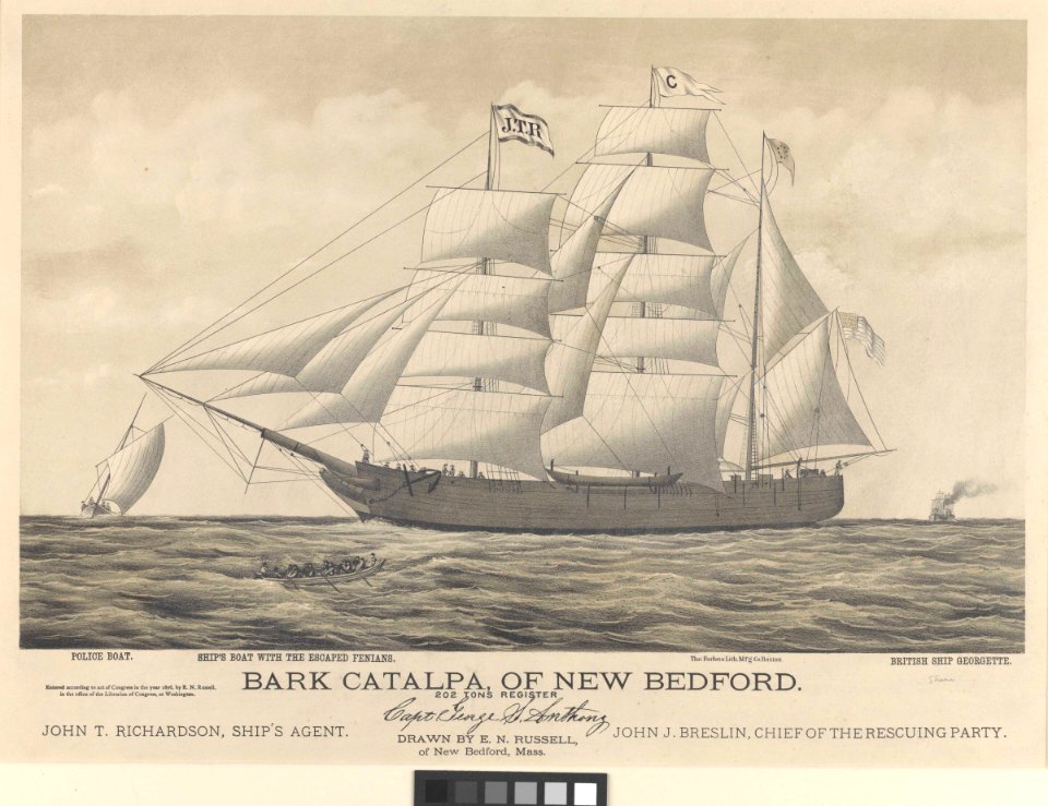 Bark Catalpa of New Bedford, police boat, ship's boat and British ship Georgette RMG PY0582