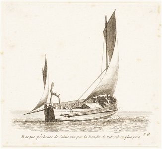 Barque pêcheuse de calais vue par la hanche de tribord au plus près, objectnr A 14147