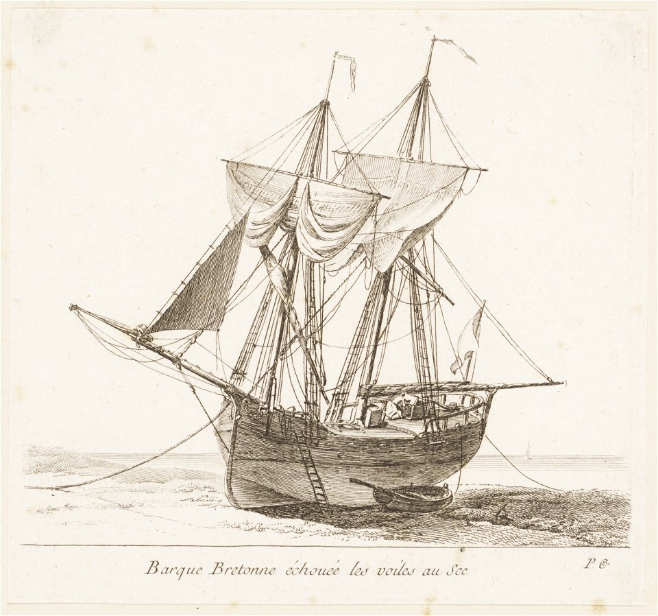 Barque Bretonne echouée les voiles au Sec, objectnr A 14149