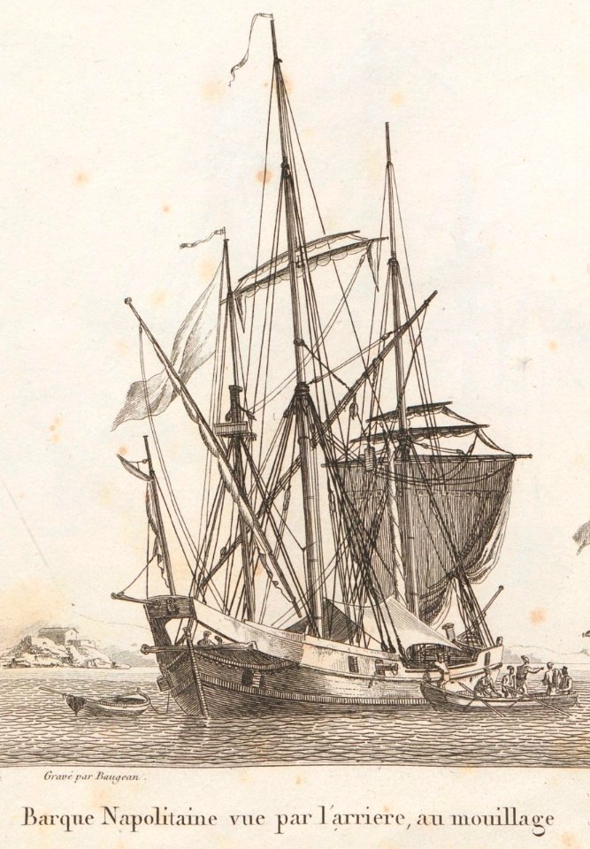 Barque napolitaine au mouillage (début du XIXème siècle)