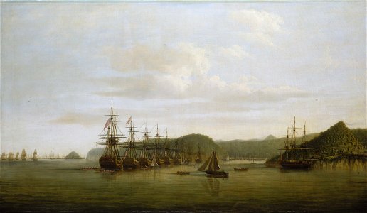 Barrington's action at St Lucia- the squadron at anchor off the Cul de Sac after the action, 16 December 1778 RMG ZBA2204 L1156