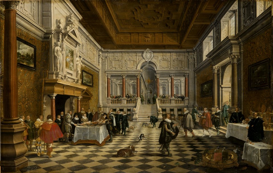 Bartholomeus van Bassen (Antwerp c.1590-The Hague 1652) - The King and Queen of Bohemia dining in Public - RCIN 402967 - Royal Collection