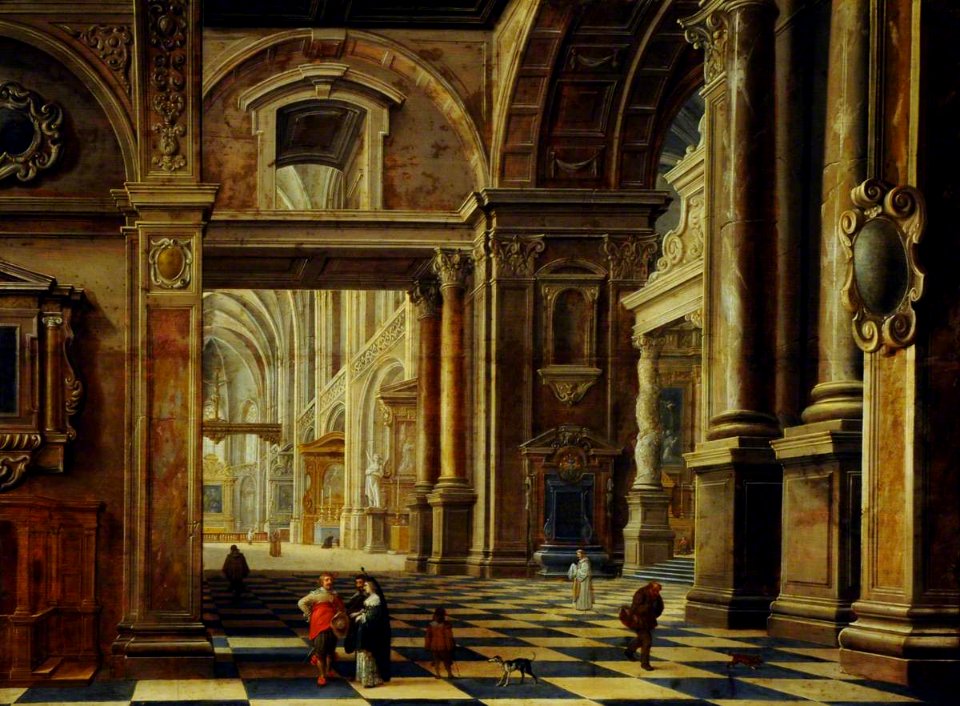 Bartholomeus van Bassen (c.1590-1652) - Interior of a Flemish Cathedral with Figures - 959450 - National Trust