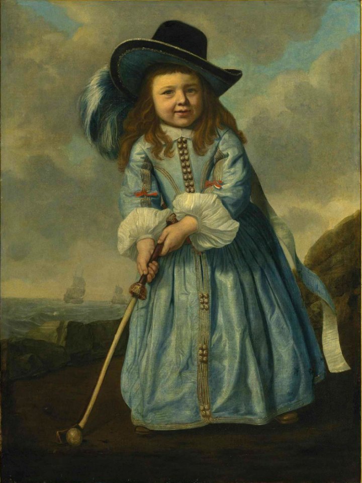 Bartholomeus van der Helst - Portrait of a boy playing golf by the shore