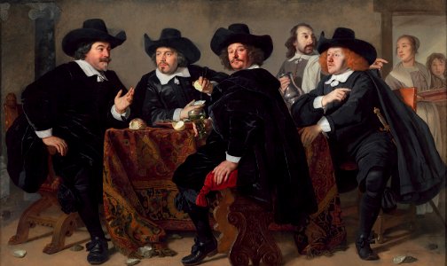 Bartholomeus van der Helst - Four aldermen of the Kloveniersdoelen in Amsterdam eating oysters