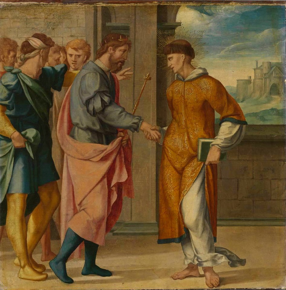 Bartholomäus Bruyn d. Ä. - Cyriakus-Folge, Der hl. Cyriakus wird vom Perserkönig begrüßt - WAF 107 D - Bavarian State Painting Collections