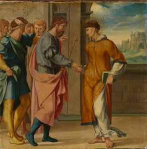 Bartholomäus Bruyn d. Ä. - Cyriakus-Folge, Der hl. Cyriakus wird vom Perserkönig begrüßt - WAF 107 D - Bavarian State Painting Collections
