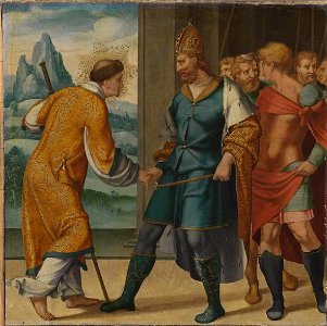 Bartholomäus Bruyn d. Ä. - Cyriakus-Folge, Kaiser Diokletian reicht dem hl. Cyriakus die Hand - WAF 107 E - Bavarian State Painting Collections