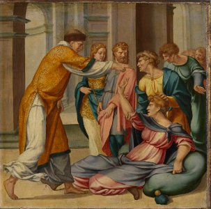 Bartholomäus Bruyn d. Ä. - Cyriakus-Folge, Der hl. Cyriakus befreit Jobia vom bösen Geist - WAF 107 C - Bavarian State Painting Collections
