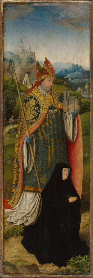 Bartholomäus Bruyn d. Ä. - Kreuzigungsaltar, Hl. Bischof (Lambertus von Lüttich^) mit Stifterin - WAF 91 - Bavarian State Painting Collections