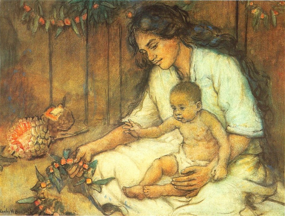 Charles W. Bartlett - 'Hawaiian Mother and Child', watercolor and pastel on art board, c. 1920