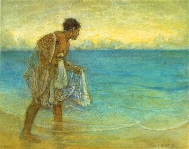 'Hawaiian Fisherman', watercolor on paper by Charles W. Bartlett
