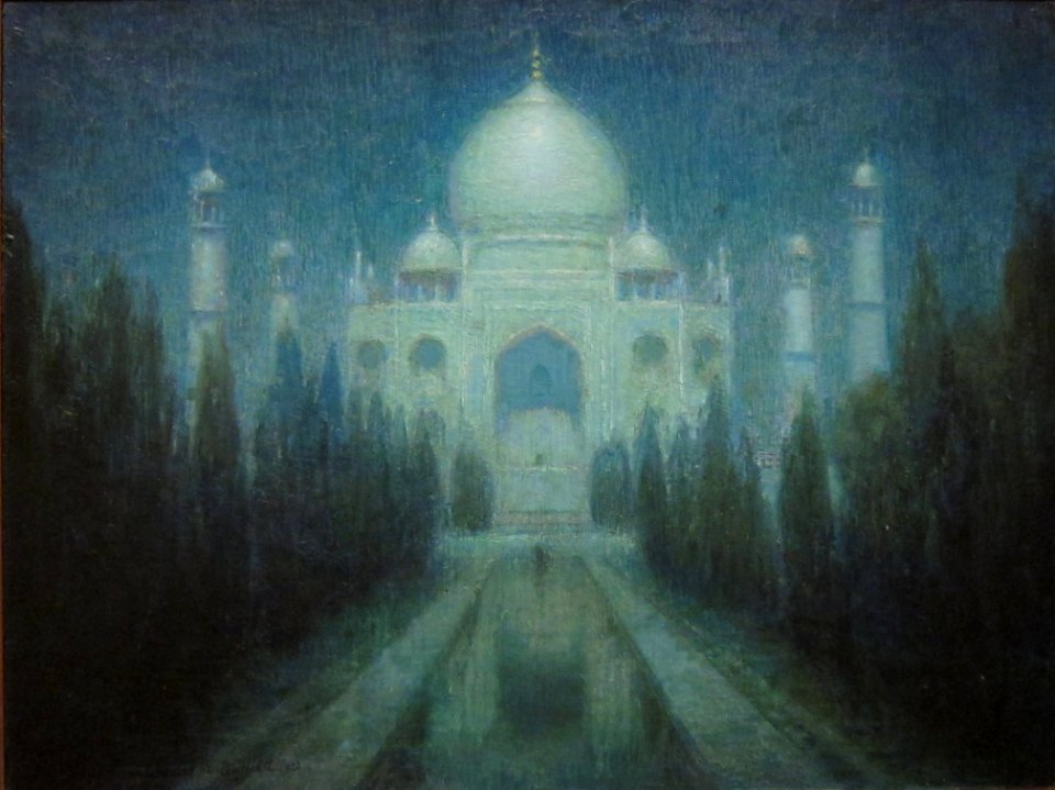 'Taj Mahal by Moonlight', oil on canvas painting by Charles W. Bartlett