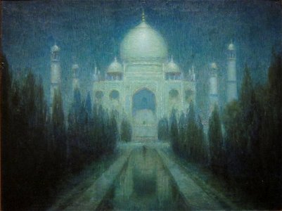 'Taj Mahal by Moonlight', oil on canvas painting by Charles W. Bartlett