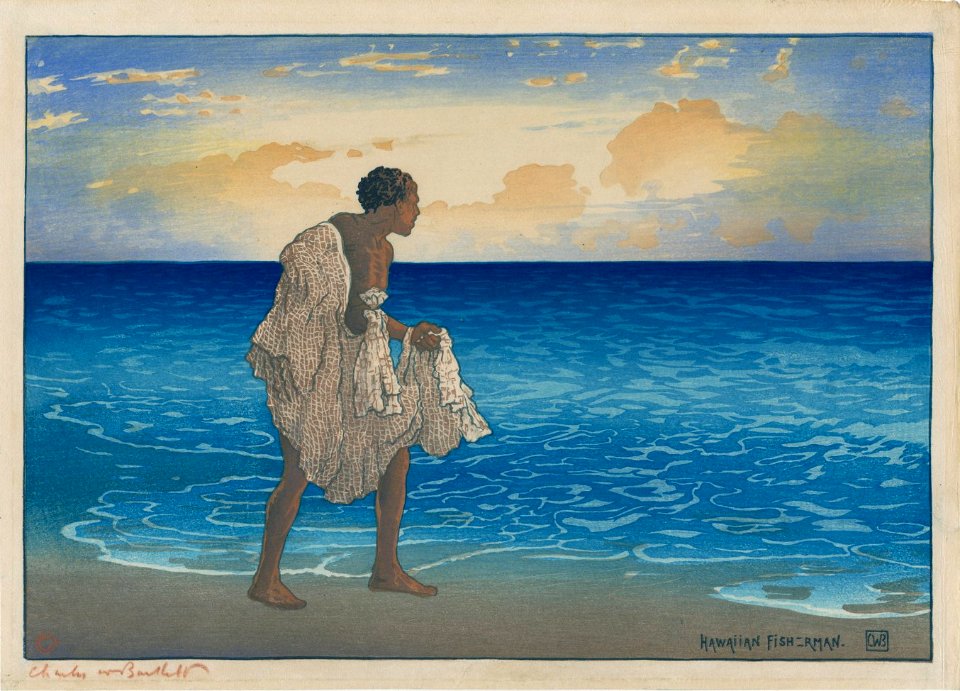 Hawaiian Fisherman, woodblock print by Charles W. Bartlett