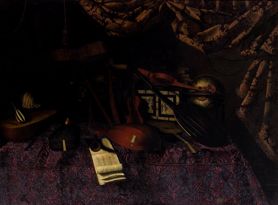 Bartolomeo Bettera - Stilleben mit Musikinstrumenten, Notenblättern, Himmelsglobus und Muschel - GG 2440 - Kunsthistorisches Museum