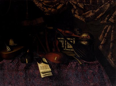 Bartolomeo Bettera - Stilleben mit Musikinstrumenten, Notenblättern, Himmelsglobus und Muschel - GG 2440 - Kunsthistorisches Museum