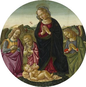 Bartolomeo di Giovanni The Madonna and Infant Saint John the Baptist Adoring the Christ Child. Free illustration for personal and commercial use.