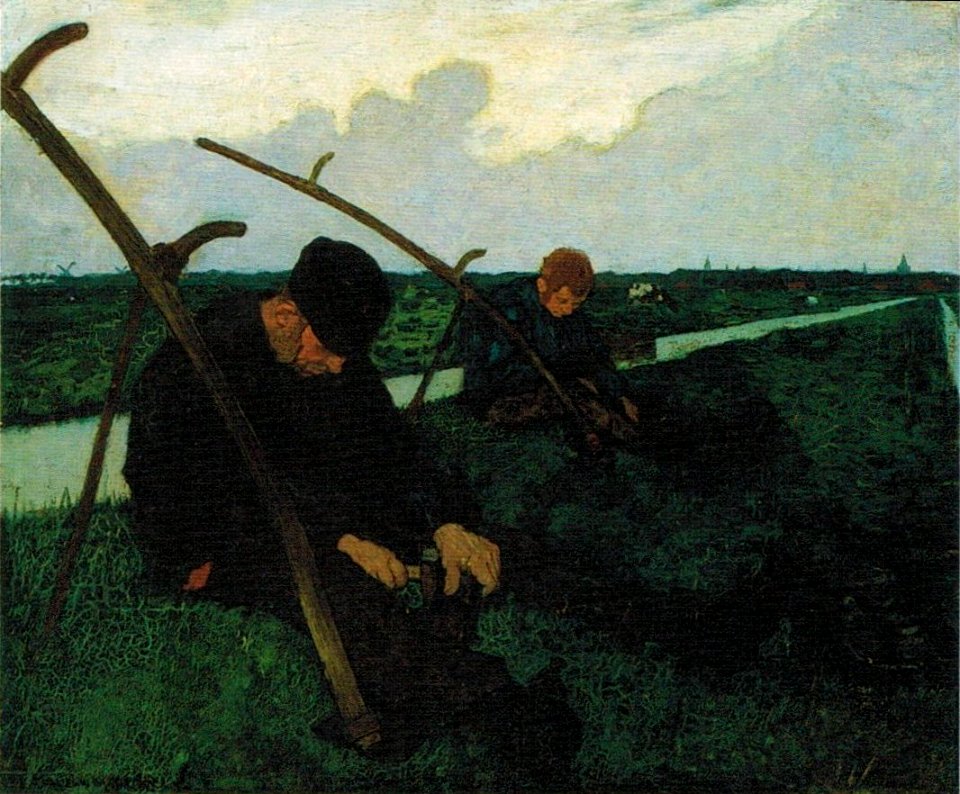 'Scythe Menders, Holland', oil on canvas painting by Charles W. Bartlett, 1912, Honolulu Academy of Arts