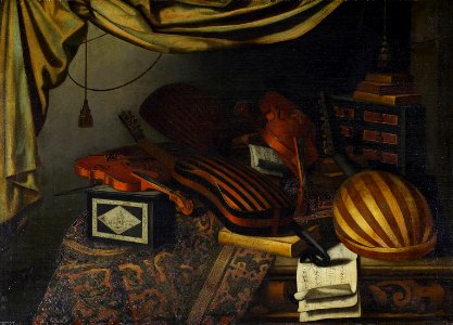 Bartolomeo Bettera, , Neue Burg, Sammlung alter Musikinstrumente - Stilleben mit Musikinstrumenten, Notenblättern und Büchern - GG 6990 - Kunsthistorisches Museum