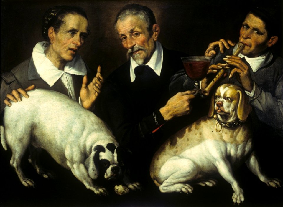 Bartolomeo Passarotti - Three men with two dogs
