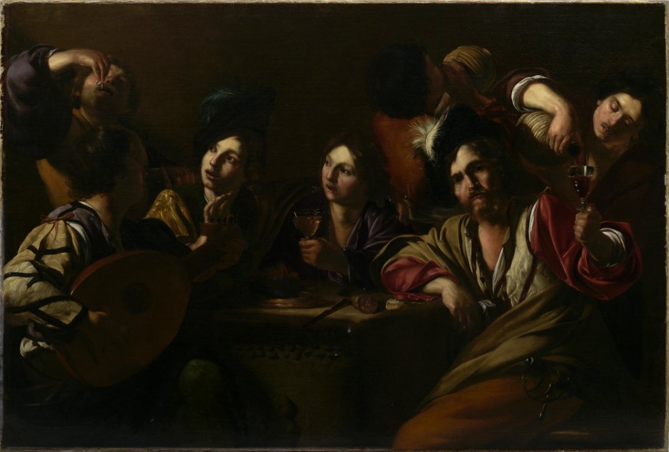 Bartolomeo Manfredi - Scène de taverne avec un joueur de luth