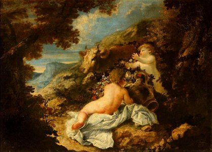 Bartolomeo Guidobono (1654-1709) (possibly) - Landscape with Putti with an Ox and an Urn with Flowers - 608964 - National Trust
