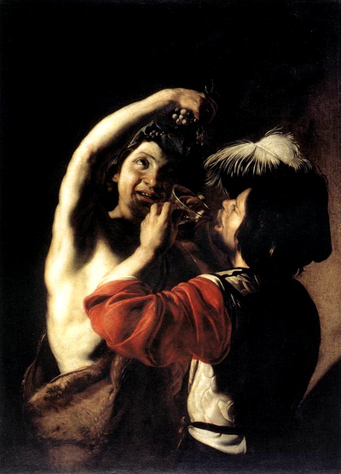 Bartolomeo Manfredi - Bacchus and a Drinker - WGA13922
