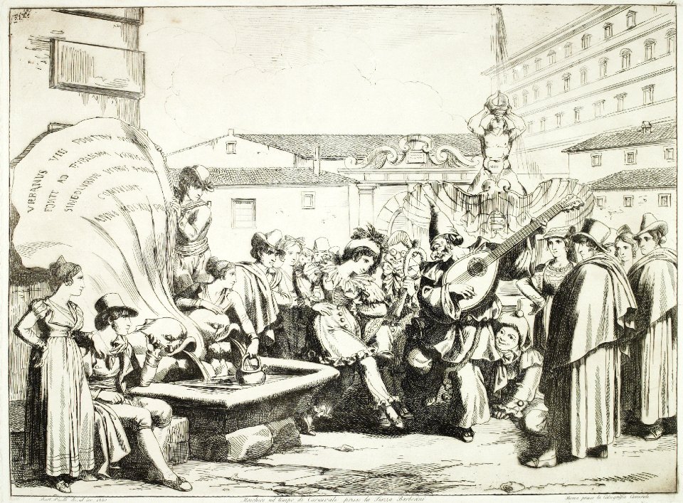 Bartolomeo Pinelli Maschere nel tempo di Carnevale presso la Piazza Barberini