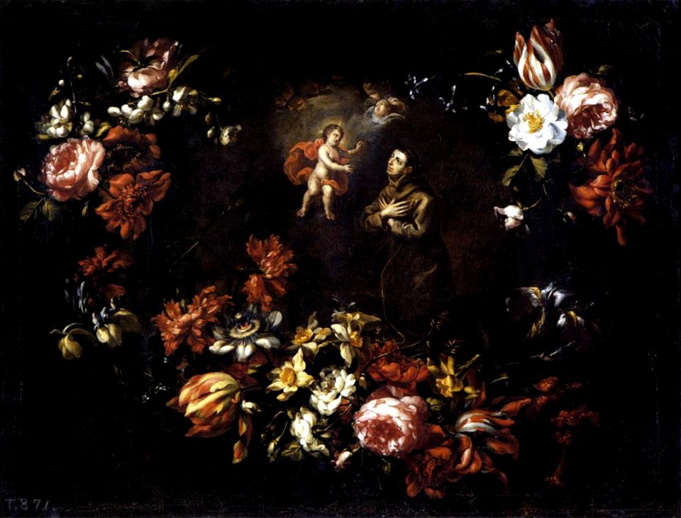 Bartolomé Pérez - Garland of Flowers with St Anthony of Padua - WGA17191