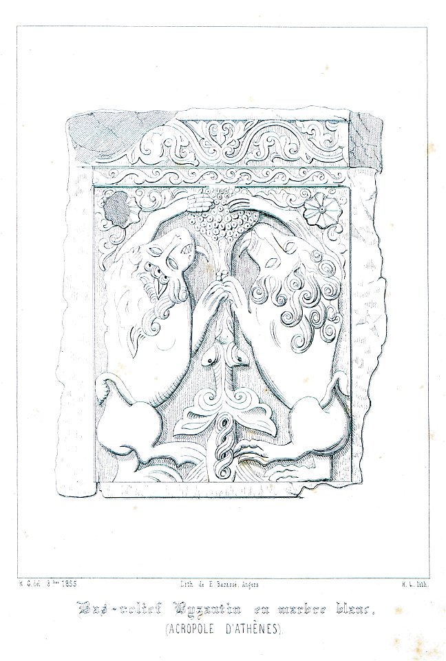 Bas-relief byzantine en marbre blanc (Acropole d'Athènes) - Godard - Faultrier Victor - 1857