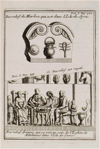 Bas-relief de Marbre qui est dans l'Isle de Syra Bas-relief Antique qui se voit au coin de l'Eglise de Metelinous dans l - Tournefort Joseph Pitton De - 1717