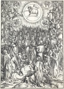 14. Albrecht Dürer, Apokalypsa, XII. Adorace Beránka, Národní galerie v Praze