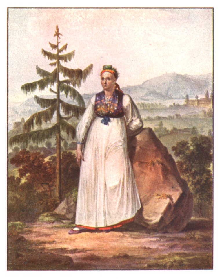 142 Mädchen in der Gegend von Oberburg, Aquarell von Karl Ruß (1811)