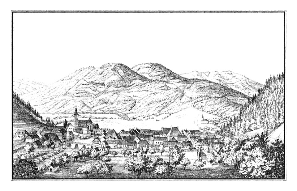 146 Kapfenberg von der Südostseite - J.F.Kaiser Lithografirte Ansichten der Steiermark 1830