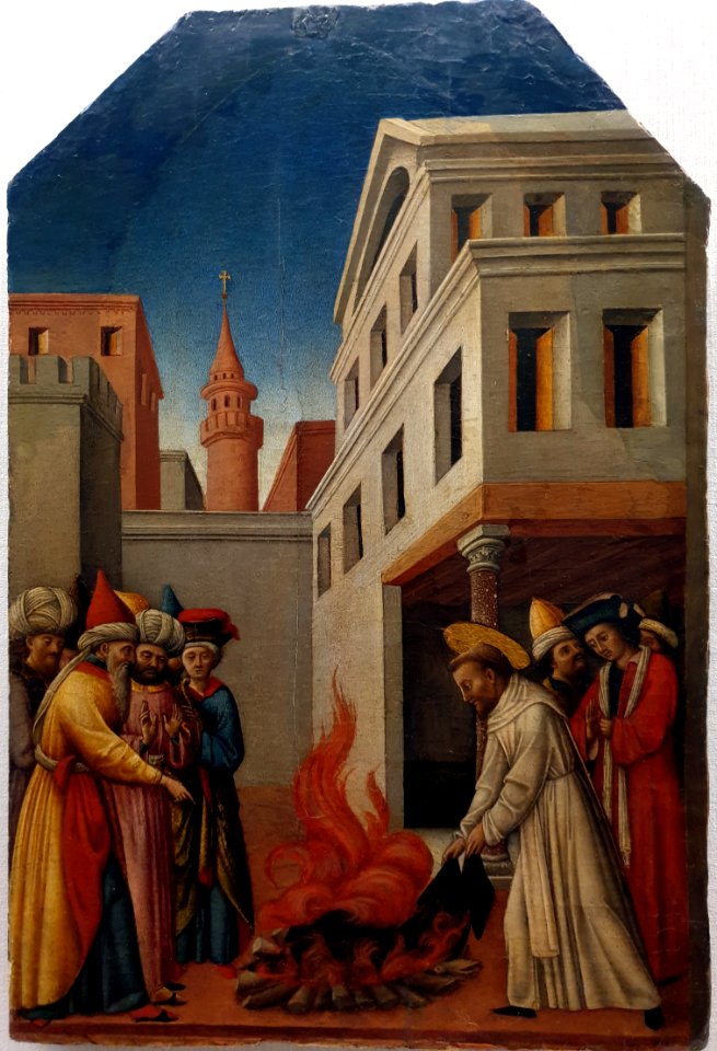 1445 Vivarini Das Feuerwunder des Heiligen Petrus Martyr Gemäldegalerie Kat.Nr. 66 anagoria