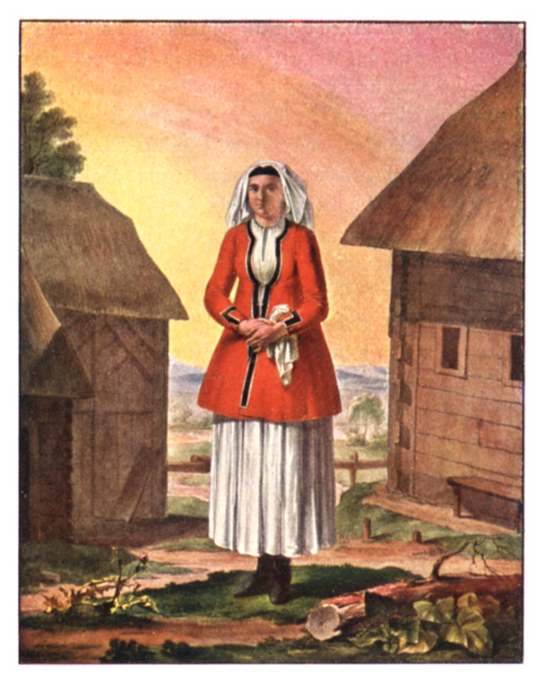 144 Bauernfrau an der kroatischen Grenze, Aquarell von Karl Ruß (1811)