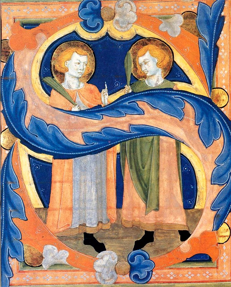 14th-century painters - Two Martyr Saints in an Initial S - WGA15973