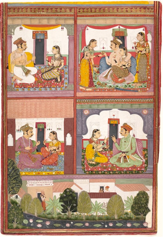 15 Four Love Scenes and a Landscape Page from a Dispersed Raskapriya Bundi ca.1700 Metmuseum