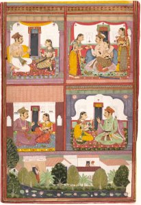 15 Four Love Scenes and a Landscape Page from a Dispersed Raskapriya Bundi ca.1700 Metmuseum