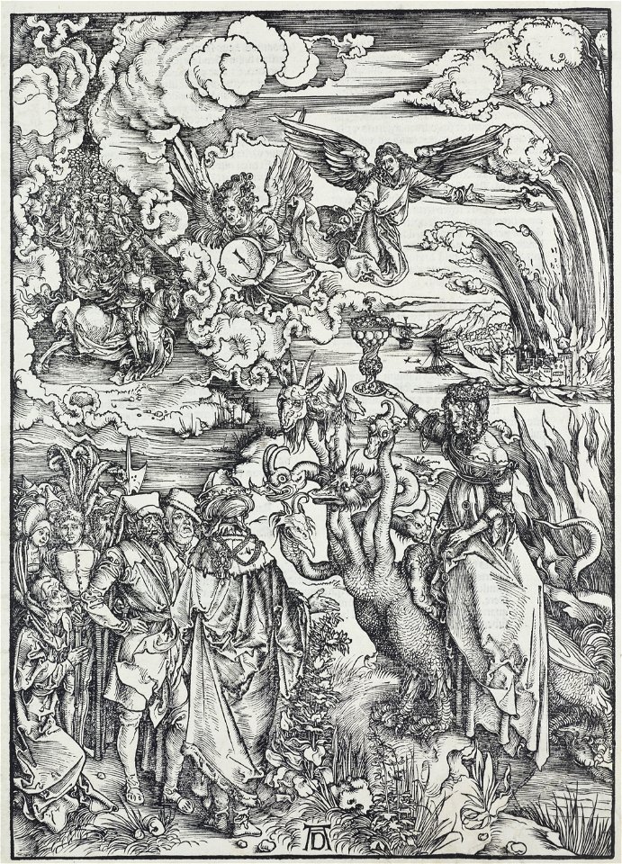 15. Albrecht Dürer, Apokalypsa, XIII. Nevěstka babylónská, Národní galerie v Praze